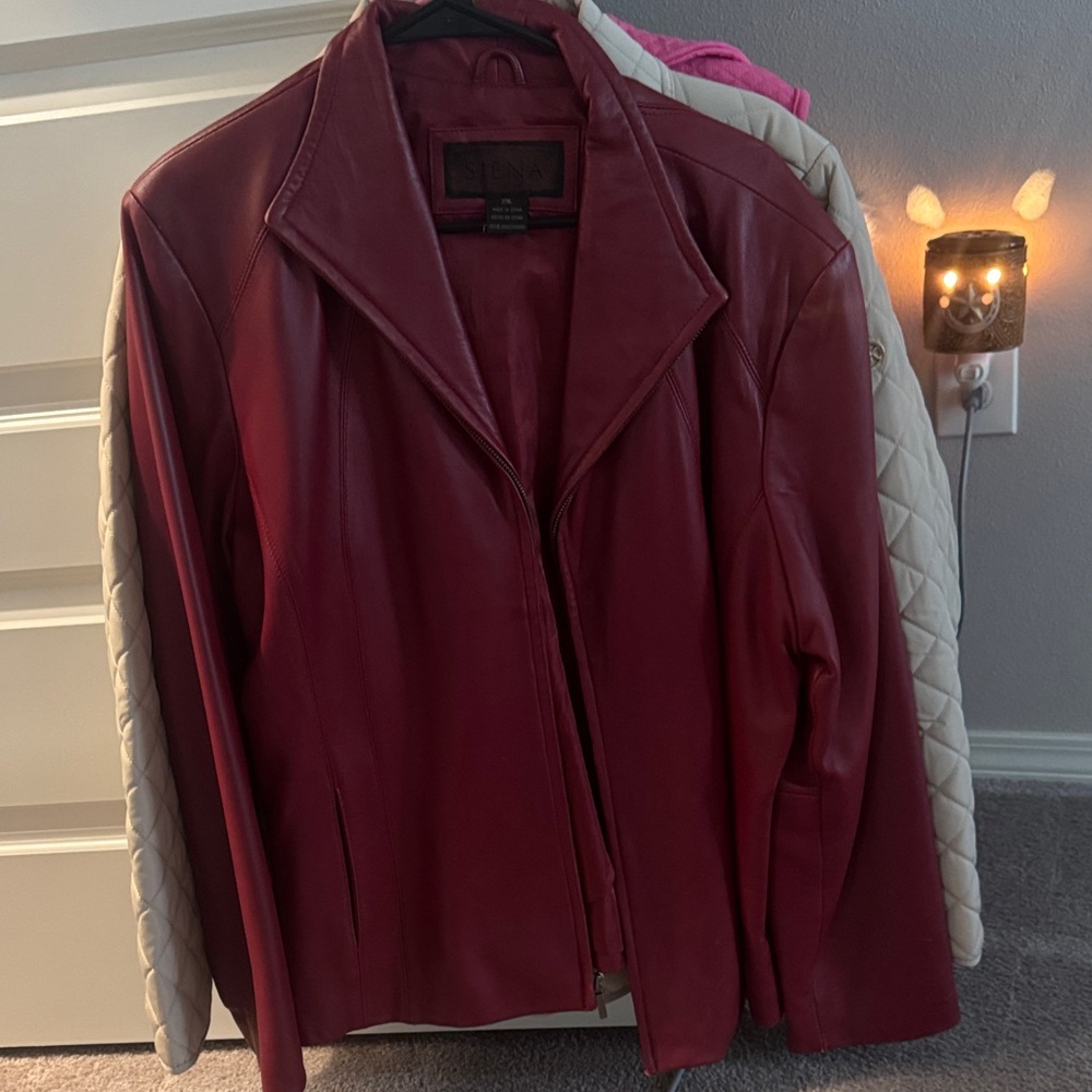 Elegant Red Leather Jacket for Women